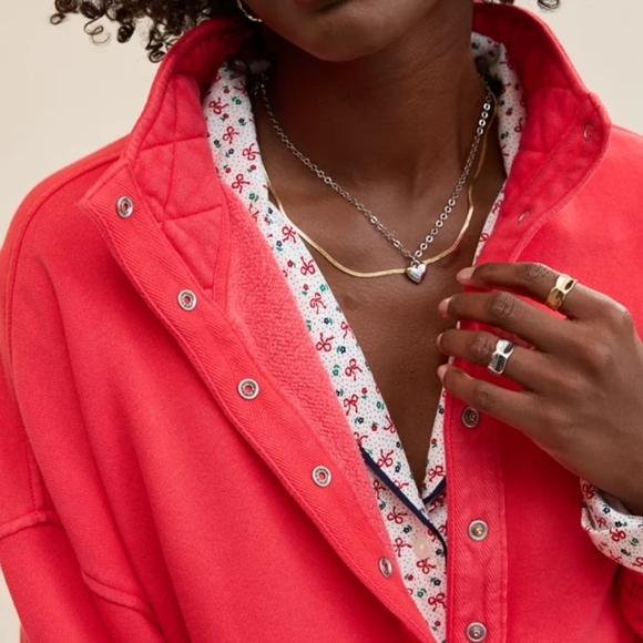 aerie Coral Snap-Front Crewneck Pullover - Picture 2 of 6